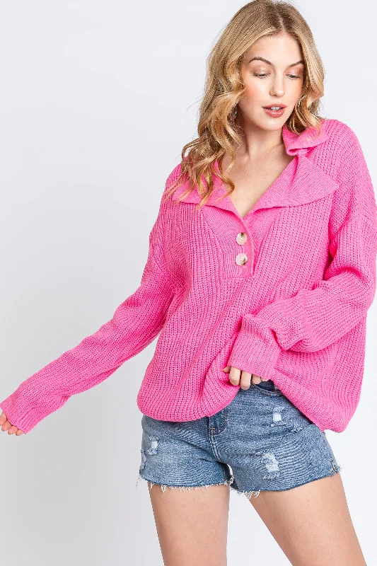 Oversized Women Sweater for a Cozy and Fashionable LookPink Chunky Knit Front Button Sweater