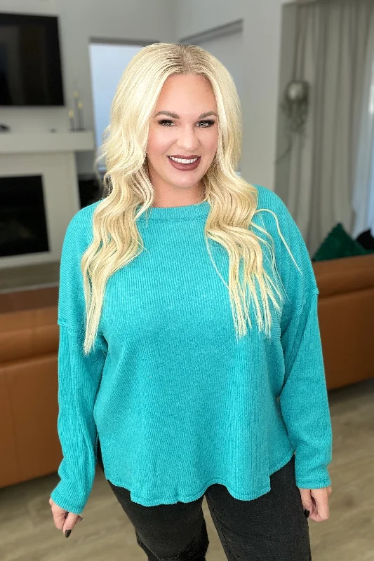 Plus - Size Women Sweater with a Flattering FitRibbed Brushed Hacci Sweater in Light Teal