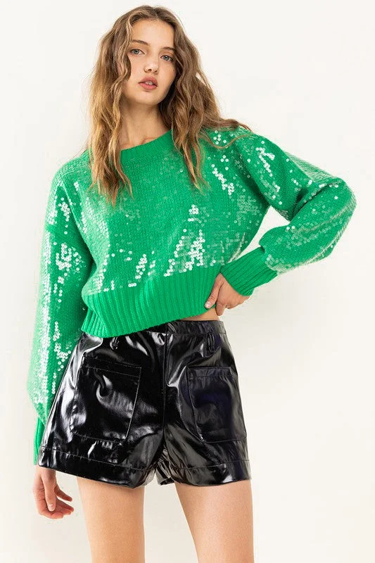 Button - Down Women Sweater for a Versatile LookTis The Sequin Green Sweater