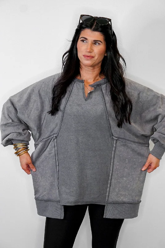 Color - Blocked Women Sweater for a Bold Fashion StatementWeekend Favorite Washed Charcoal Pullover