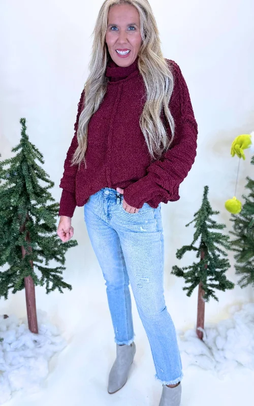 Chunky Knit Women Sweater for Winter WarmthWine Chunky Knit Sweater