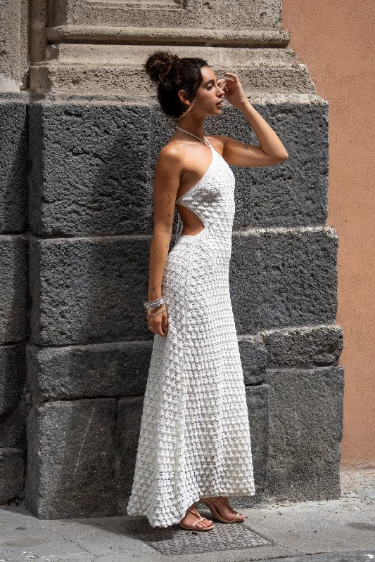 Wrap - Style Women Dress with Adjustable Fit for All Body TypesAmara White Halter Glitter Knit Maxi Dress