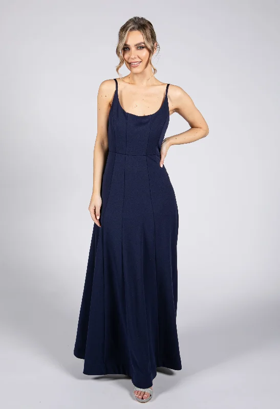 Halter Neck Women Dress to Show Off the Shoulders and NecklineLow Back Navy Dress