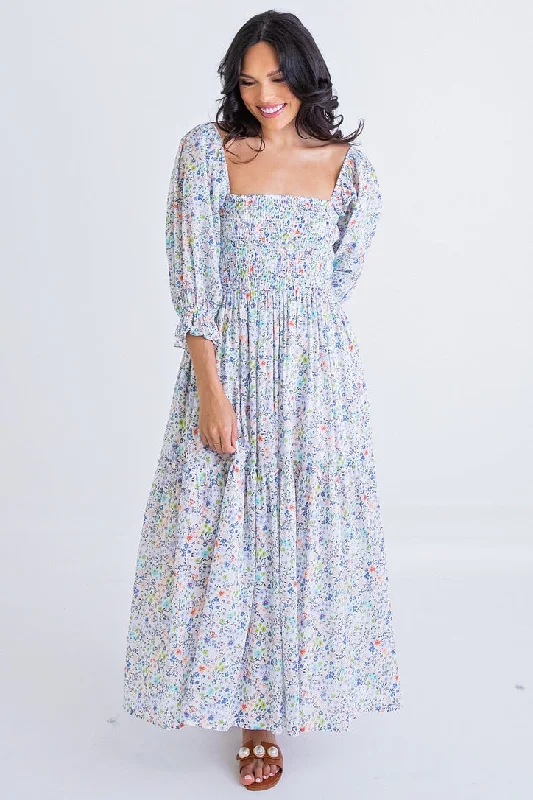 Mini Women Dress with a Short Hem for a Young and Trendy StyleMulti Floral Smock Maxi Dress