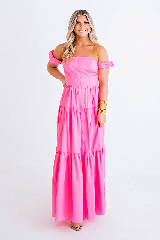 Mini Women Dress with a Short Hem for a Young and Trendy StylePink Poplin Tier Maxi Dress