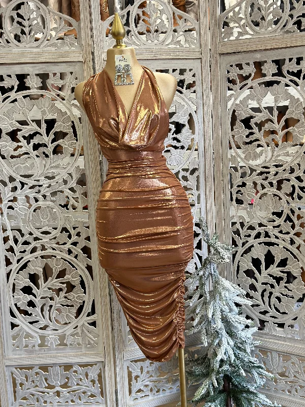 Ball Gown Women Dress with a Full Skirt for a Princess - like LookRose Gold Cowl Neck Mini Dress