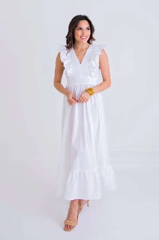 Pleated Women Dress with a Timeless and Elegant TextureRuffle Vneck Poplin Maxi Dress