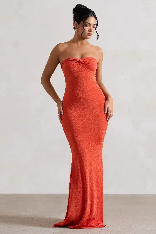 Ruffled Women Dress with Multiple Layers for a Playful and Girly StyleWild Fantasy | Orange Bandeau Sweetheart Maxi Dress