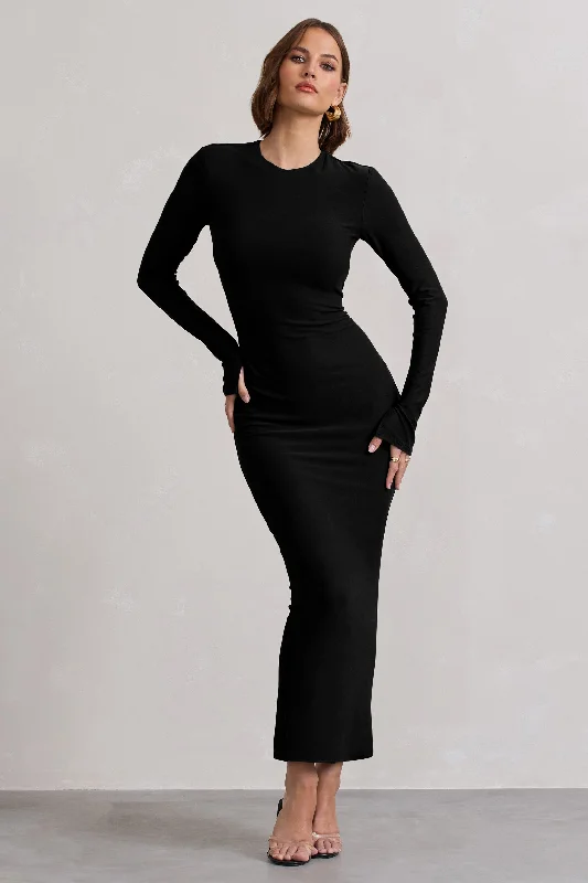 Backless Women Dress for a Sexy and Alluring Look at Evening EventsWonder | Black Bodycon Long-Sleeve Maxi Dress