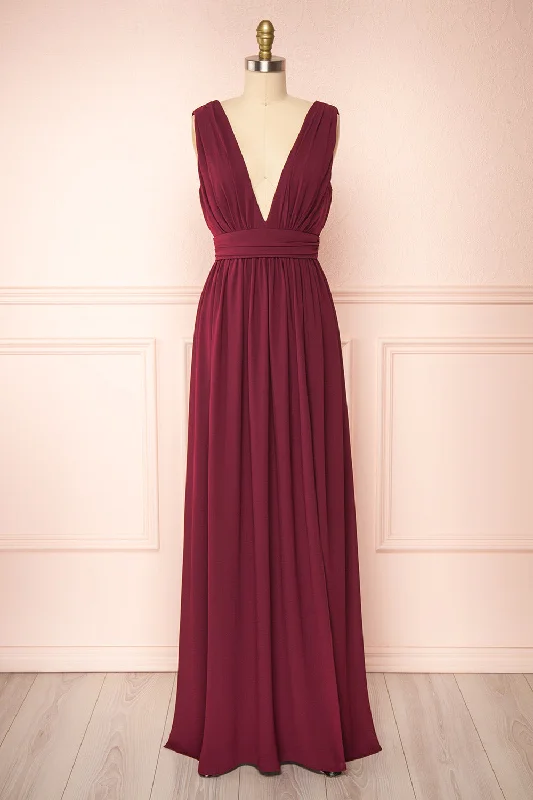 Sheath Women Dress with a Tailored Fit for a Professional LookAnimos Burgundy | V-Neck Maxi Dress