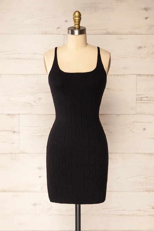 Lace - Embellished Women Dress for an Elegant and Sophisticated AppearanceAntibes Black | Short Ribbed Knit Dress