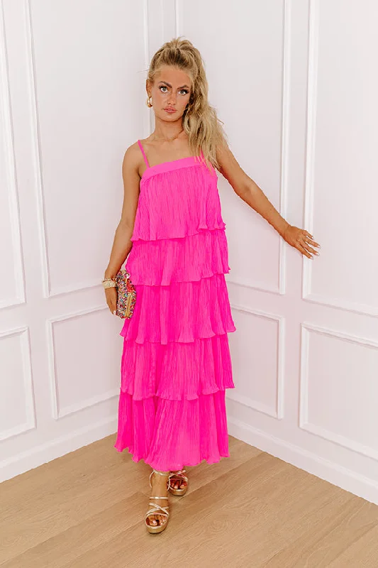 Pleated Women Dress with a Timeless and Elegant TextureDreamy Mood Pleated Midi In Hot Pink