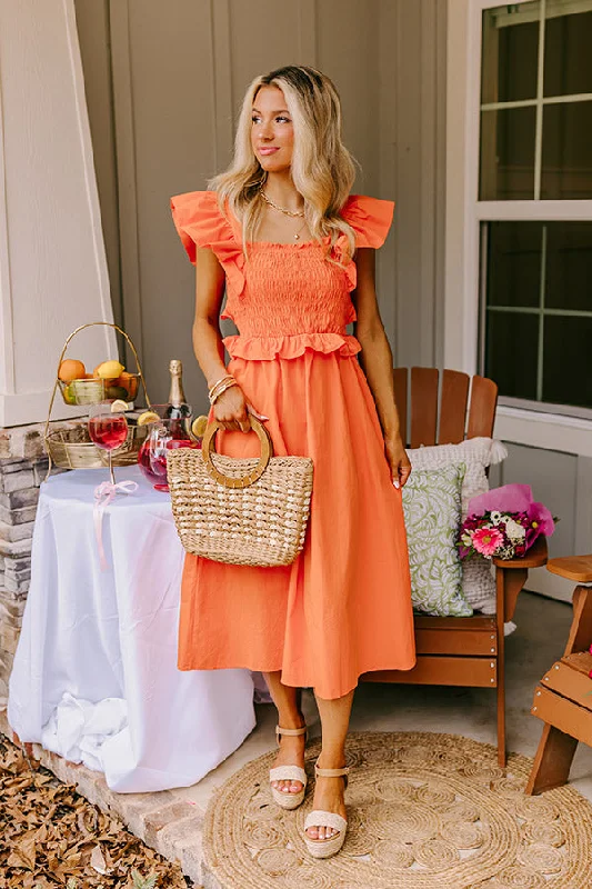 Empire Waist Women Dress to Accentuate the Bust and Conceal the WaistGalveston Coast Midi In Orange