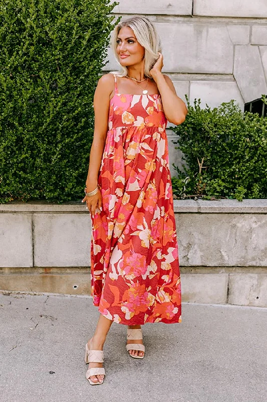 Pleated Women Dress with a Timeless and Elegant TextureHula Happiness Midi In Aurora Red