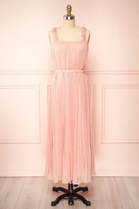 Mini Women Dress with a Short Hem for a Young and Trendy StyleInari Pink | Pleated Midi Dress