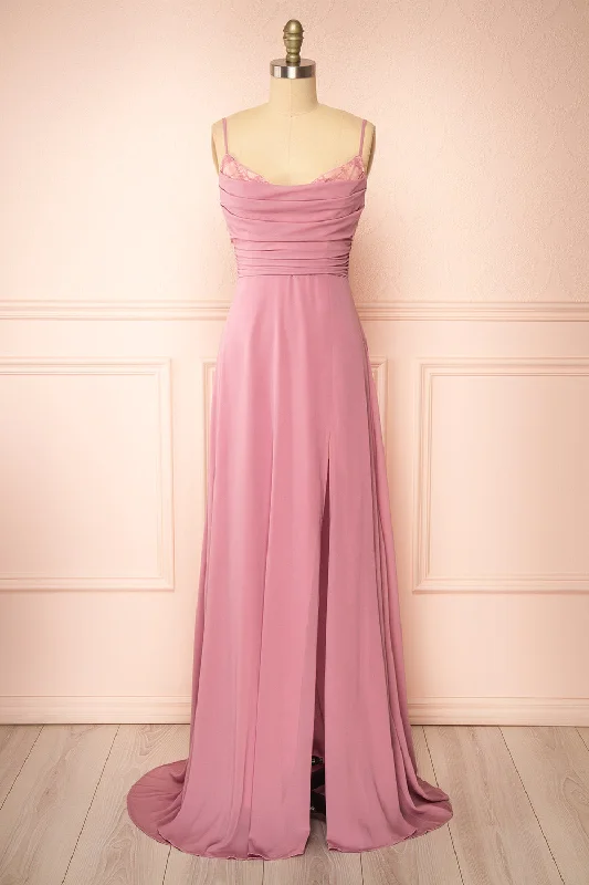 Lace - Embellished Women Dress for an Elegant and Sophisticated AppearanceKieran Mauve | A-Line Maxi Dress w/ Lace