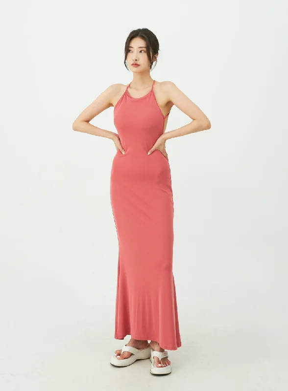 Wrap - Style Women Dress with Adjustable Fit for All Body TypesOpen Back Cross Strap Maxi Dress IU11