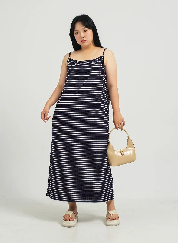 Ruffled Women Dress with Multiple Layers for a Playful and Girly StylePlus Striped Sleeveless Maxi Dress IJ30