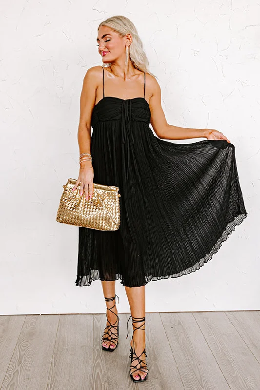 Ruffled Women Dress with Multiple Layers for a Playful and Girly StylePowerful Love Pleated Midi In Black