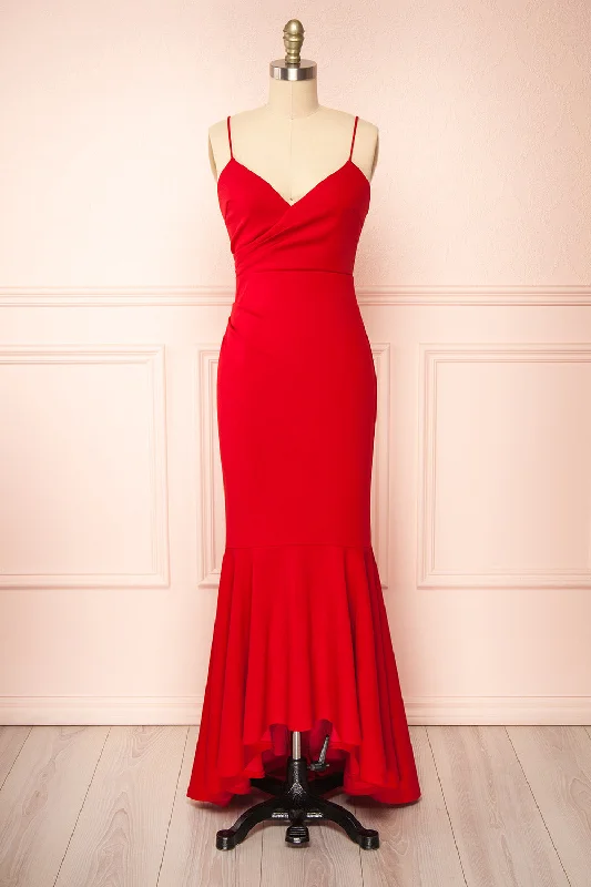 Backless Women Dress for a Sexy and Alluring Look at Evening EventsRita Red | Fitted Mermaid Maxi Dress