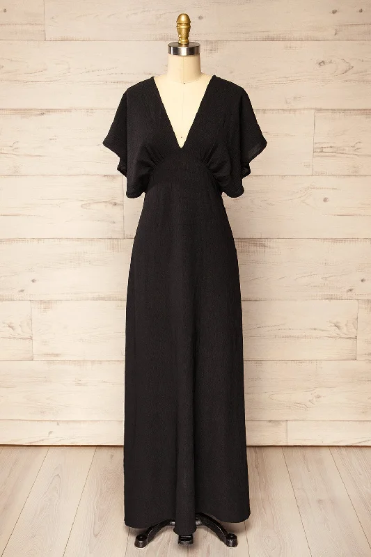 Sheath Women Dress with a Tailored Fit for a Professional LookScalloway | Black Maxi Dress w/ Bat Sleeves