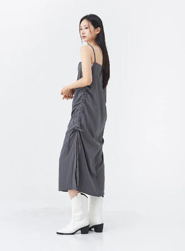 Mini Women Dress with a Short Hem for a Young and Trendy StyleSide Shirring Sleeveless Strap Maxi Dress OG12