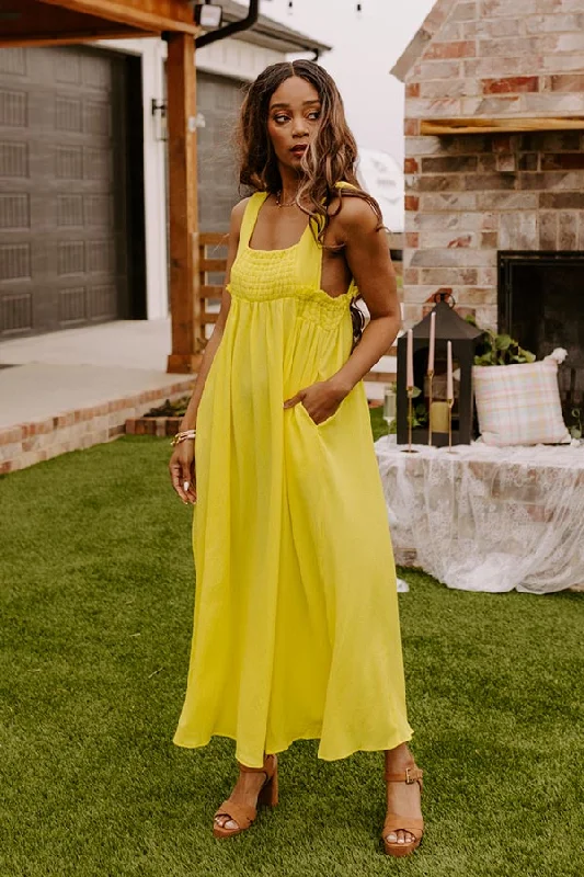 Mermaid - Style Women Dress with a Fitted Silhouette for Special OccasionsSun-Kissed Sands Midi In Yellow