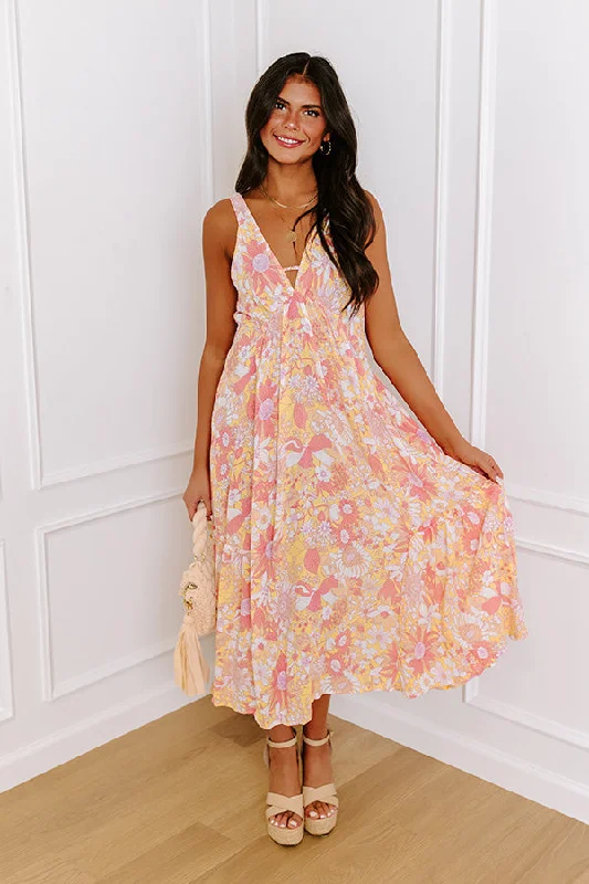 Ruffled Women Dress with Multiple Layers for a Playful and Girly StyleSunshine Situation Floral Midi