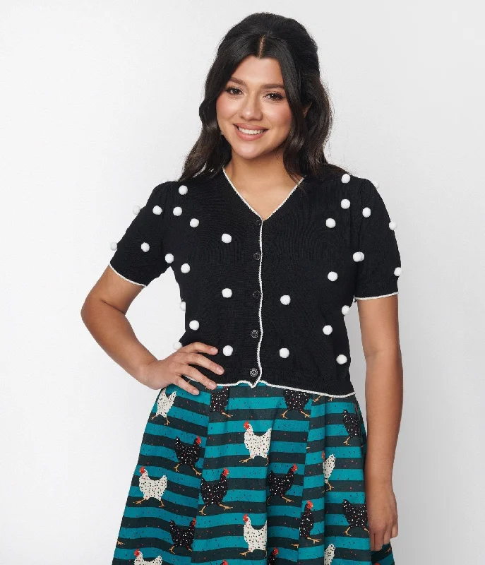 ribbed women cardigan with a classic textureBlack & White 3D Polka Dot Cropped Cardigan