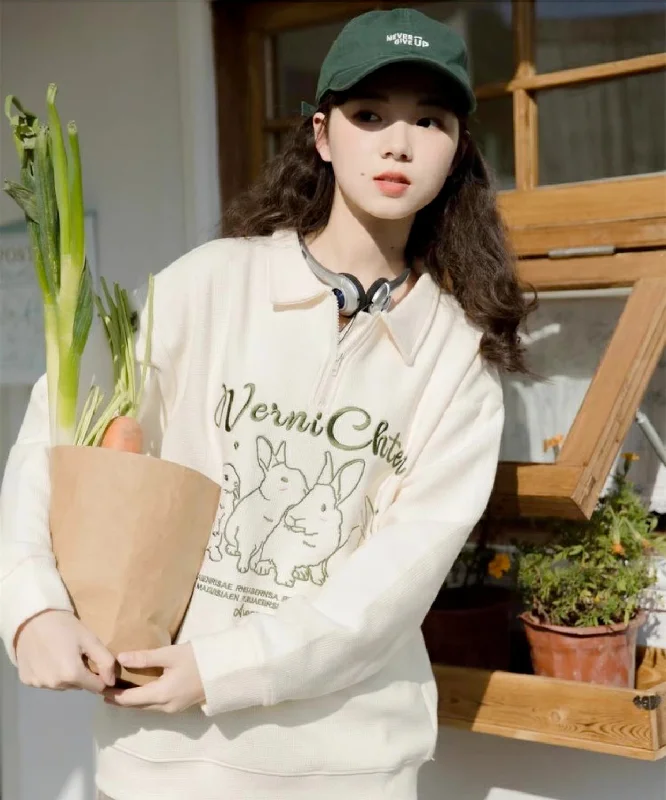 boyfriend style women cardigan for a relaxed fitCute Bunnies Polo Sweatshirt (Cream)