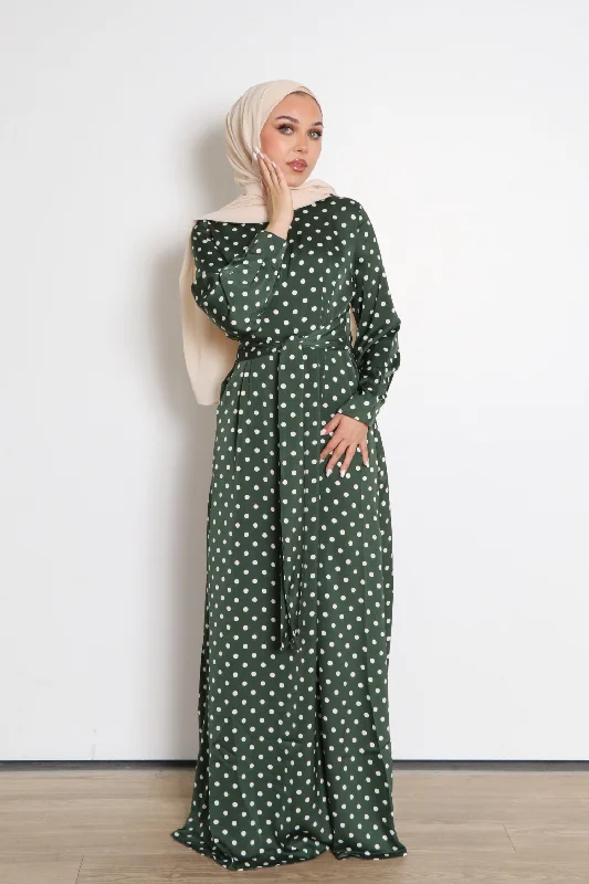 cropped women cardigan to pair with high - waisted jeansDevina Satin Floral Dress- Emerald Green