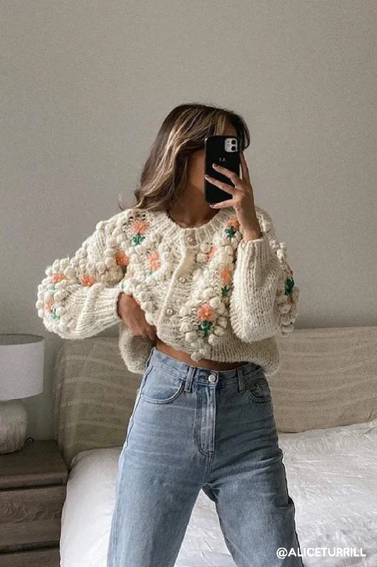 plus size women cardigan for comfortable layeringLily Floral Embroidered Knit Cardigan