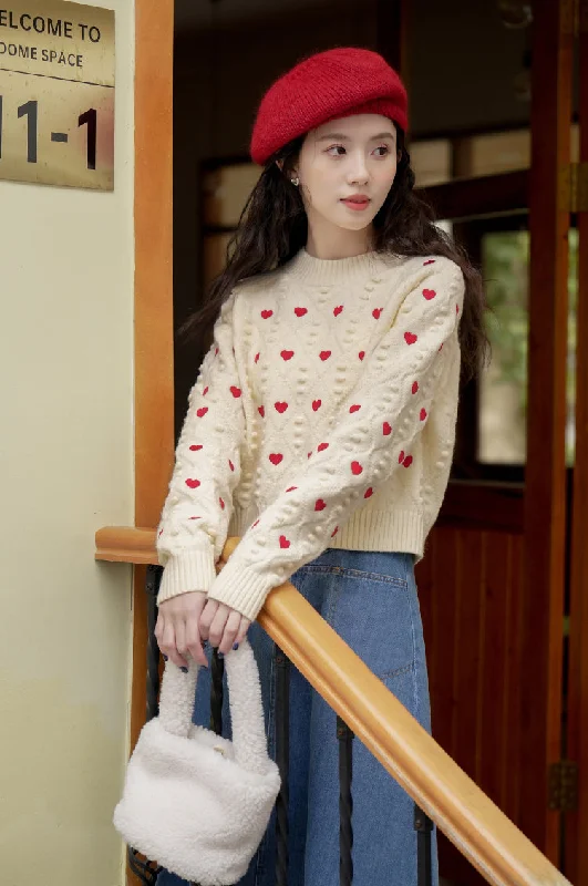 long length women cardigan with side slitsLittle Hearts Embroidered Sweater (2 Colors)