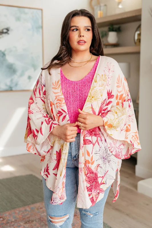 plus size women cardigan for comfortable layeringVacay Season Bell Sleeve Kimono