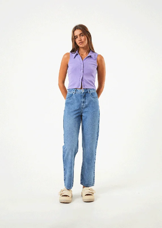 Button - fly women jeans with a traditional touchAFENDS Womens Shelby - Denim Wide Leg Jeans Long - Worn Blue