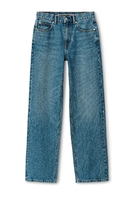 Distressed women jeans for a trendy and edgy lookAlexander Wang EZ Mid Rise Relaxed Straight Jeans - Vintage Medium Indigo