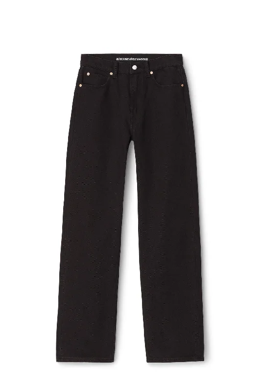 High - waisted women jeans for a flattering silhouetteAlexander Wang EZ Mid Rise Relaxed Straight Jeans - Washed Black