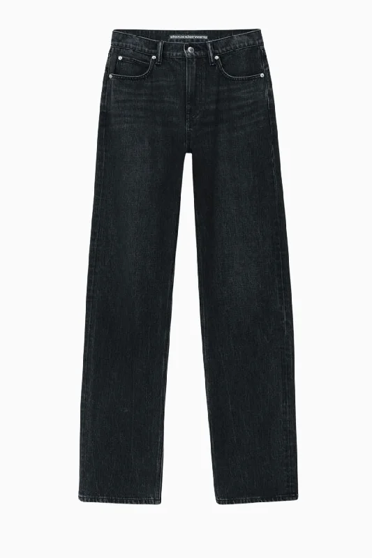 Straight - leg women jeans with a classic and timeless appealAlexander Wang EZ Mid Rise Relaxed Straight Logo Pocket Jeans - Grey Aged