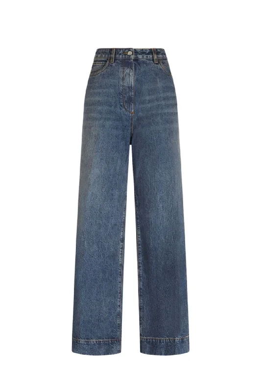 Acid - wash women jeans with a retro finishEtro Pegaso Wide Leg Jean - Navy Blue