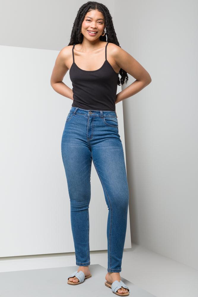 Wide - leg women jeans for a modern and relaxed vibeHigh Rise Skinny Denim Jean Mid Blue