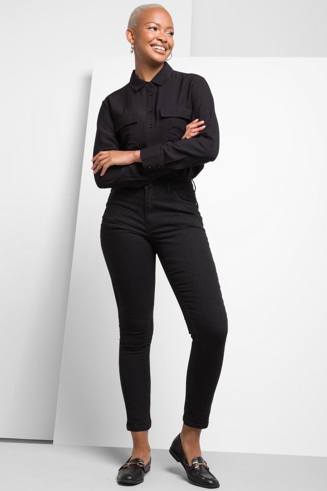 Dark - wash women jeans for a sophisticated and slimming effectHigh Rise Skinny Denim Jeans Black