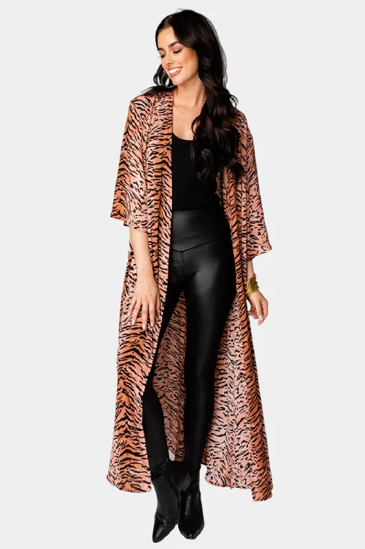 Ruffled Women Dress with Multiple Layers for a Playful and Girly StyleAlix Maxi Length Duster - Siberian Tiger