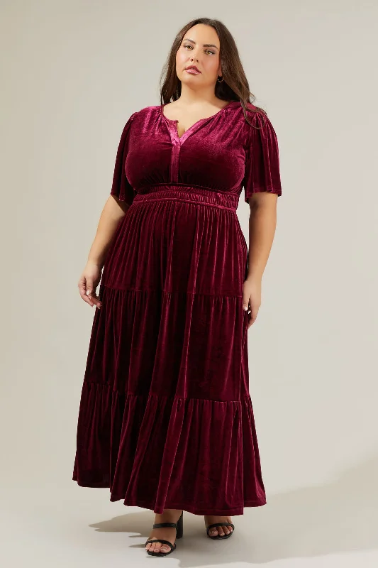 Printed Abstract Women Dress for a Modern and Artistic AppealDebbie Velvet Tiered Maxi Dress Curve