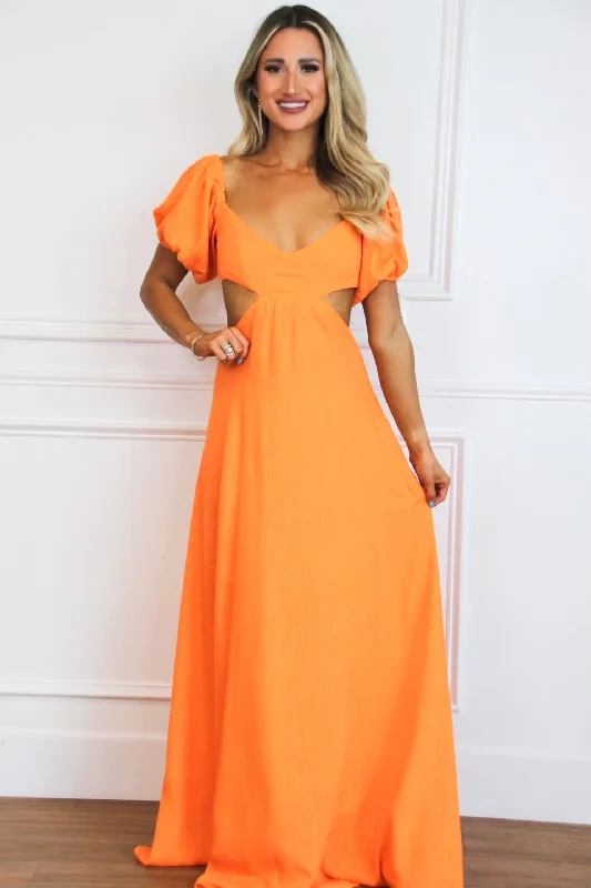 Ball Gown Women Dress with a Full Skirt for a Princess - like LookEyes on Paradise Cutout Maxi Dress: Orange SOLID