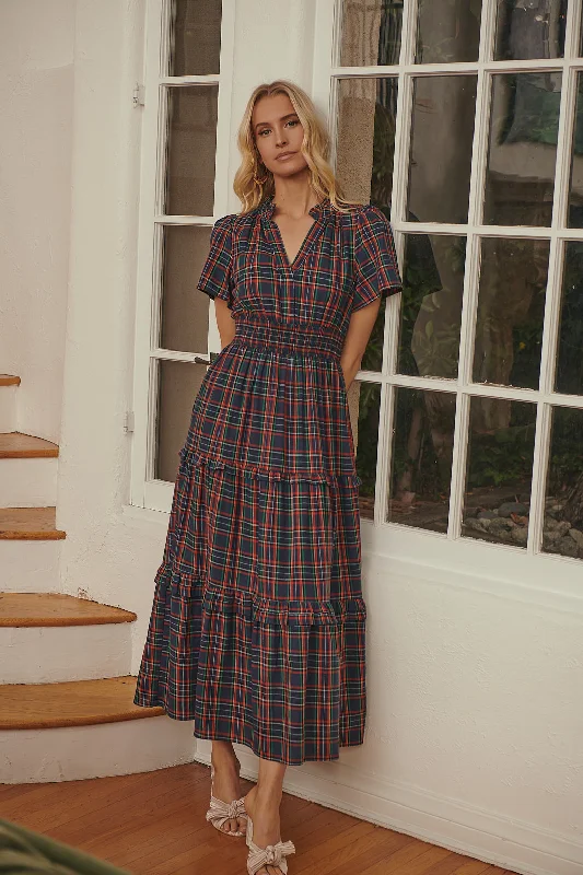 Sheath Women Dress with a Tailored Fit for a Professional LookMiley Plaid Palmer Poplin Tiered Maxi Dress