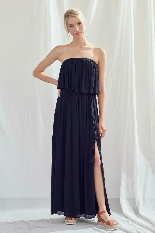 Empire Waist Women Dress to Accentuate the Bust and Conceal the WaistMonaco Black Strapless Maxi Dress