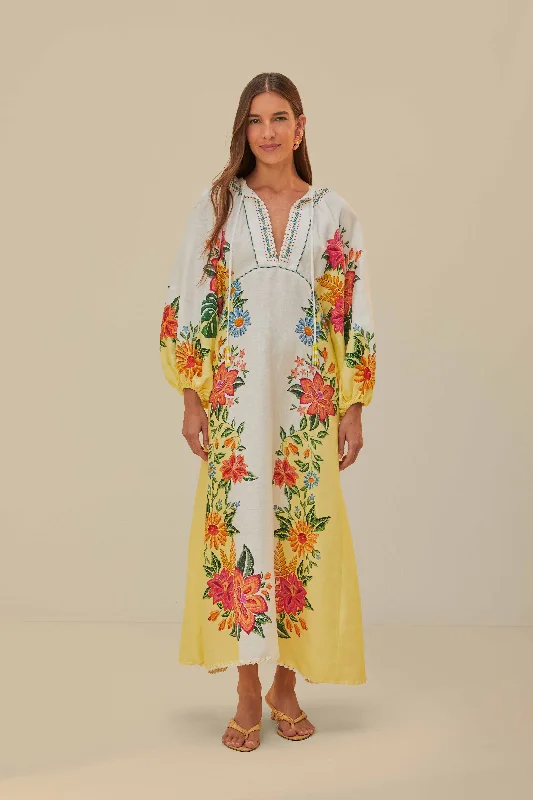 Long - Sleeve Women Dress in Velvet for a Luxurious Winter LookOff-White Bloom Garden Maxi Dress