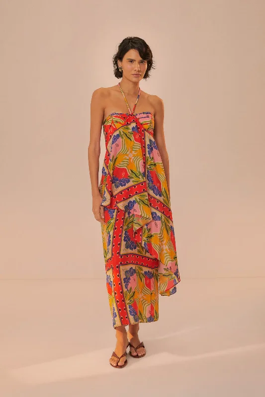 Empire Waist Women Dress to Accentuate the Bust and Conceal the WaistSand Surreal Scarf Sleeveless Maxi Dress