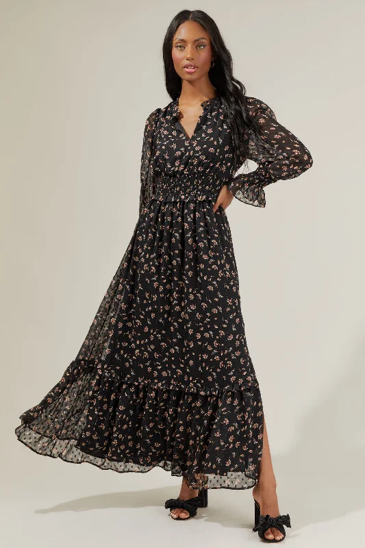 Pleated Women Dress with a Timeless and Elegant TextureSerenity Floral Leandra Ruffle Maxi Dress