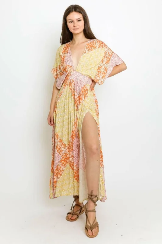 Long - Sleeve Women Dress in Velvet for a Luxurious Winter LookSevi Yellow Multi Floral Print Maxi Dress